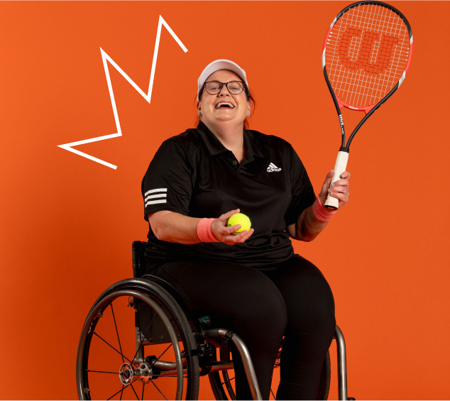 Emily, Life-long tennis player​ in her wheelchair playing tennis