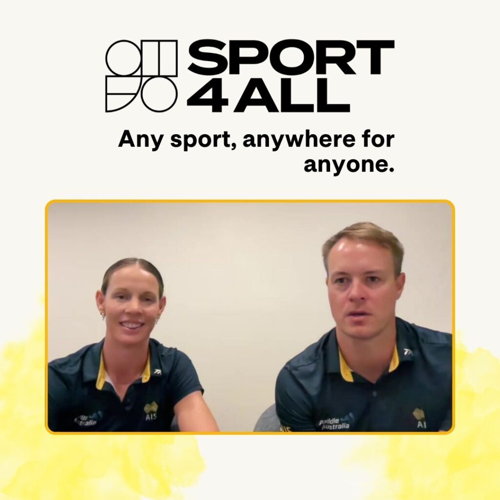 Image of Alyce Wood and Curtis Mcgarth with Sport4All logo in the background.