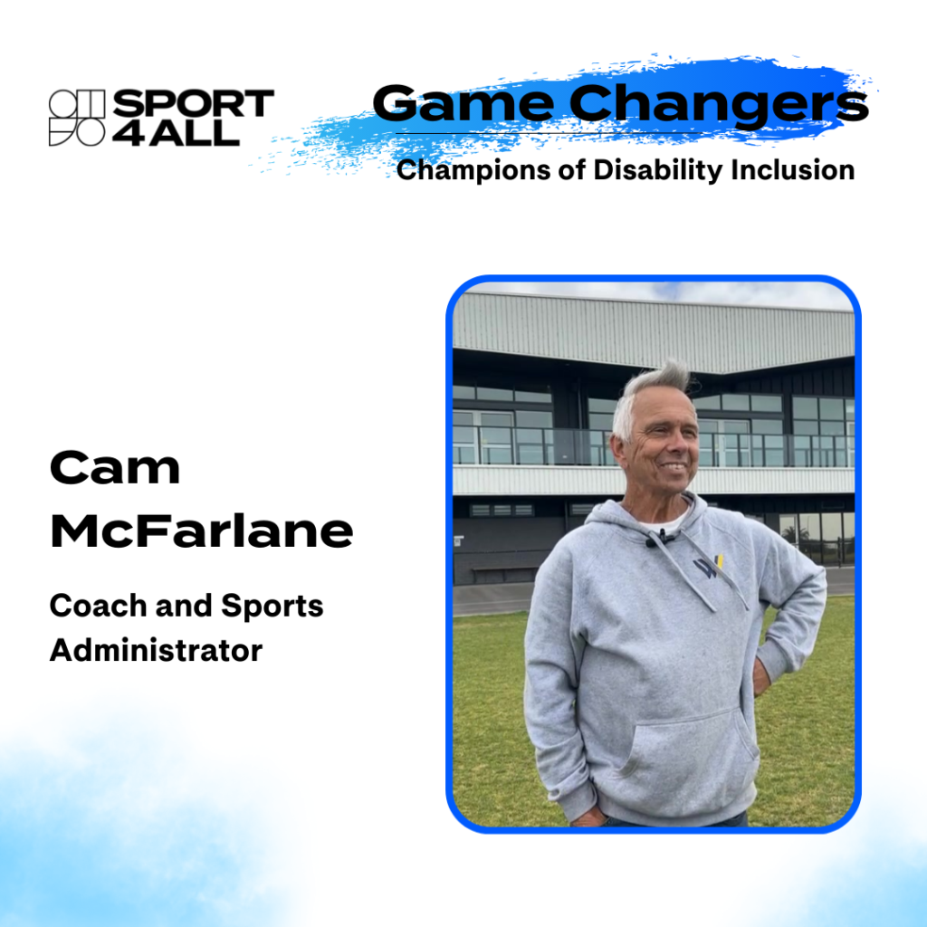 Cam McFarlane's image with Sport4All campaign branding.