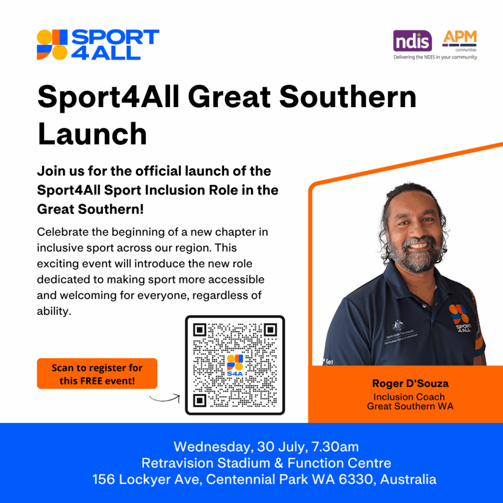 Sport4All Great Southern Launch event flyer.