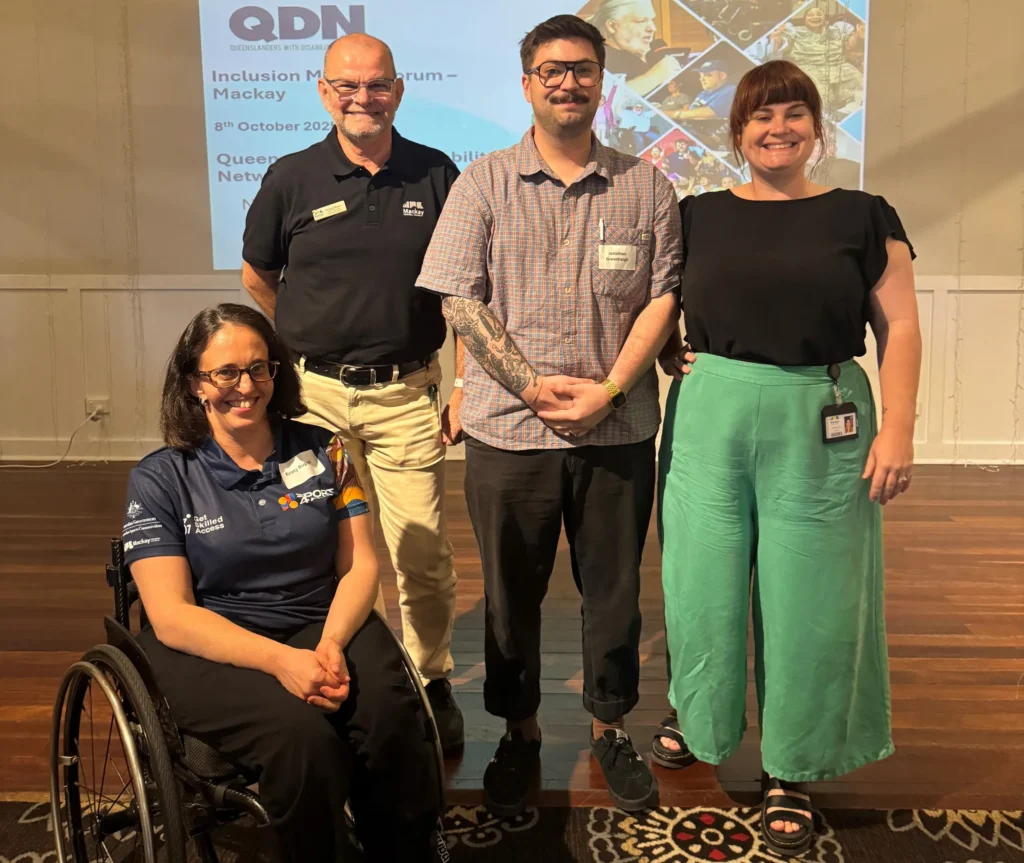 Kristy Bugeja, Sport4All Inclusion coach with the team from Mackay Regional Council, including Robert Ryan, Senior Co-ordinator Community Programs, plus Johnathan Greenhalgh and Tamara Flynn, Community Development Officers